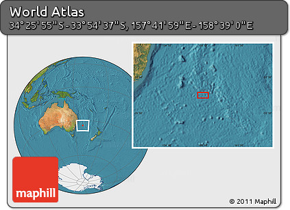 Satellite Location Map of the Area around 34° 10' 16" S, 158° 10' 30" E