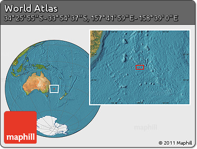 Satellite Location Map of the Area around 34° 10' 16" S, 158° 10' 30" E