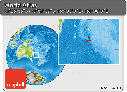 Physical Location Map of the Area around 34° 10' 16" S, 159° 1' 30" E