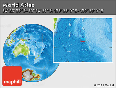 Physical Location Map of the Area around 34° 10' 16" S, 159° 1' 30" E