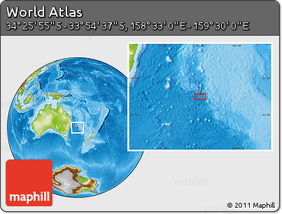 Physical Location Map of the Area around 34° 10' 16" S, 159° 1' 30" E