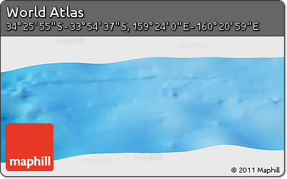 Physical Panoramic Map of the Area around 34° 10' 16" S, 159° 52' 30" E