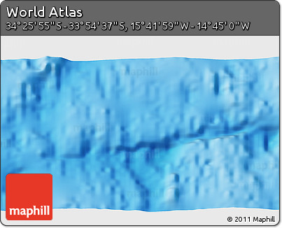 Physical 3D Map of the Area around 34° 10' 16" S, 15° 13' 29" W