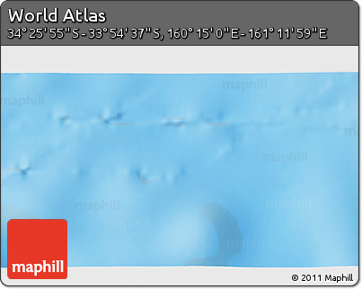 Physical 3D Map of the Area around 34° 10' 16" S, 160° 43' 29" E