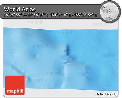 Physical 3D Map of the Area around 34° 10' 16" S, 164° 58' 29" E