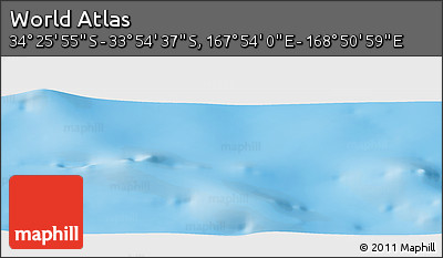 Physical Panoramic Map of the Area around 34° 10' 16" S, 168° 22' 30" E