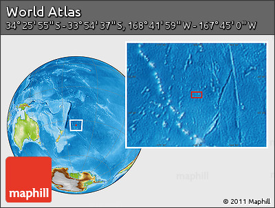 Physical Location Map of the Area around 34° 10' 16" S, 168° 13' 29" W