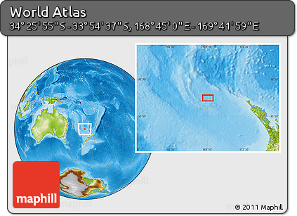 Physical Location Map of the Area around 34° 10' 16" S, 169° 13' 29" E