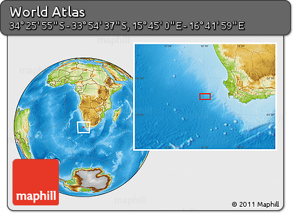 Physical Location Map of the Area around 34° 10' 16" S, 16° 13' 30" E