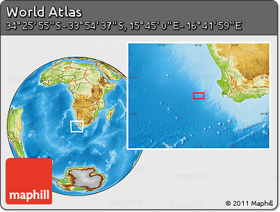 Physical Location Map of the Area around 34° 10' 16" S, 16° 13' 30" E