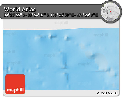 Shaded Relief 3D Map of the Area around 34° 10' 16" S, 170° 55' 30" E