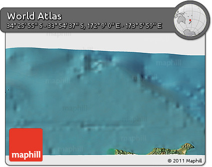 Satellite 3D Map of the Area around 34° 10' 16" S, 172° 37' 30" E