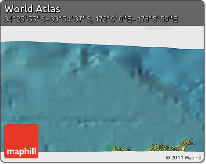 Satellite 3D Map of the Area around 34° 10' 16" S, 172° 37' 30" E
