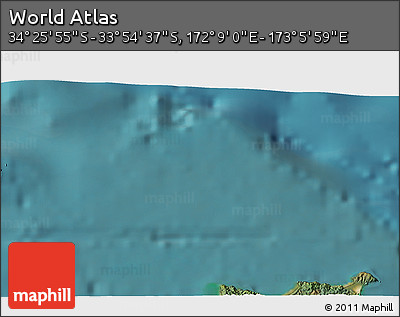 Satellite 3D Map of the Area around 34° 10' 16" S, 172° 37' 30" E