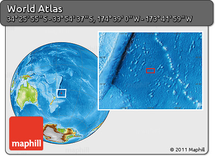 Physical Location Map of the Area around 34° 10' 16" S, 174° 10' 30" W