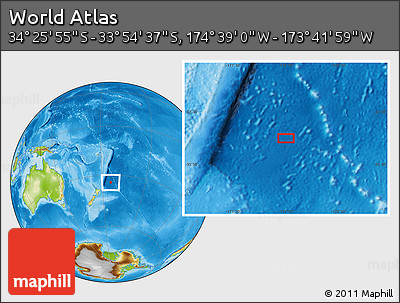 Physical Location Map of the Area around 34° 10' 16" S, 174° 10' 30" W