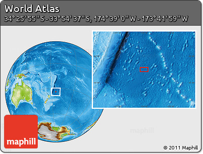 Physical Location Map of the Area around 34° 10' 16" S, 174° 10' 30" W