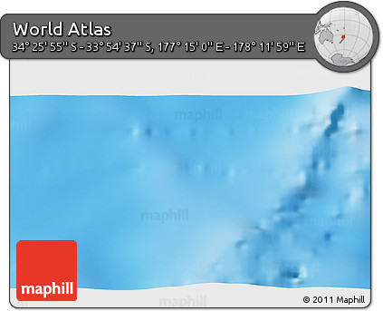 Physical 3D Map of the Area around 34° 10' 16" S, 177° 43' 29" E