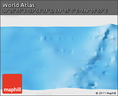 Physical 3D Map of the Area around 34° 10' 16" S, 177° 43' 29" E