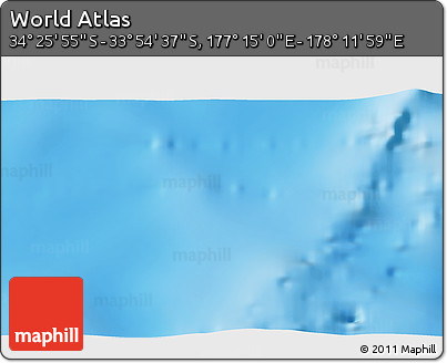 Physical 3D Map of the Area around 34° 10' 16" S, 177° 43' 29" E