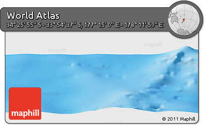 Physical Panoramic Map of the Area around 34° 10' 16" S, 177° 43' 29" E