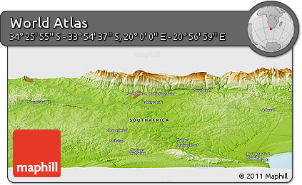 Physical Panoramic Map of the Area around 34° 10' 16" S, 20° 28' 30" E