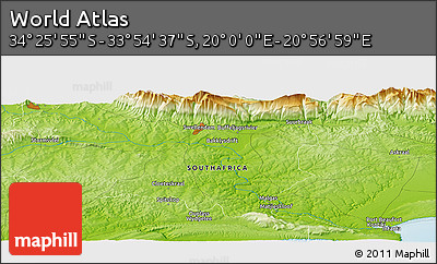 Physical Panoramic Map of the Area around 34° 10' 16" S, 20° 28' 30" E
