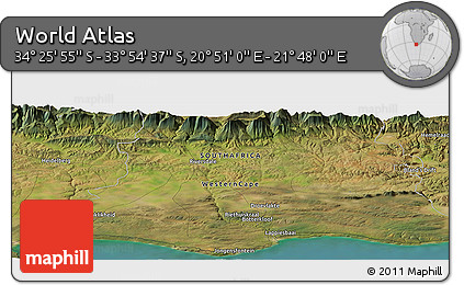 Satellite Panoramic Map of the Area around 34° 10' 16" S, 21° 19' 30" E