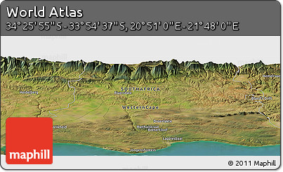 Satellite Panoramic Map of the Area around 34° 10' 16" S, 21° 19' 30" E