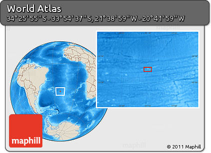 Shaded Relief Location Map of the Area around 34° 10' 16" S, 21° 10' 29" W