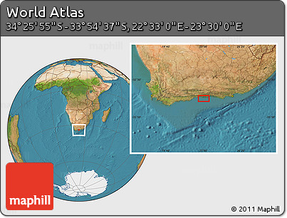 Satellite Location Map of the Area around 34° 10' 16" S, 23° 1' 29" E