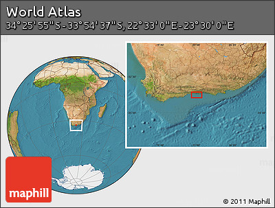 Satellite Location Map of the Area around 34° 10' 16" S, 23° 1' 29" E