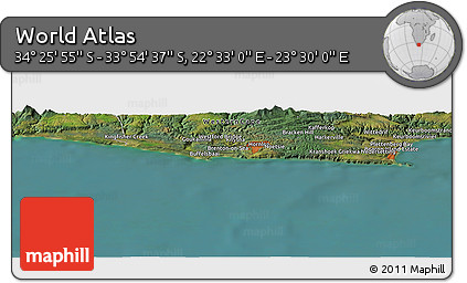 Satellite Panoramic Map of the Area around 34° 10' 16" S, 23° 1' 29" E