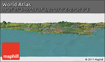 Satellite Panoramic Map of the Area around 34° 10' 16" S, 23° 1' 29" E