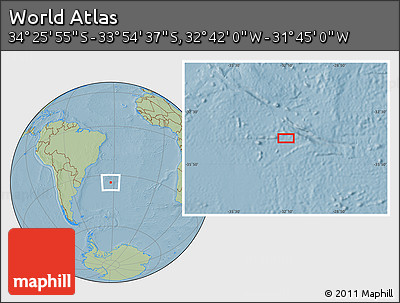 Savanna Style Location Map of the Area around 34° 10' 16" S, 32° 13' 30" W, hill shading