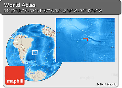 Shaded Relief Location Map of the Area around 34° 10' 16" S, 32° 13' 30" W