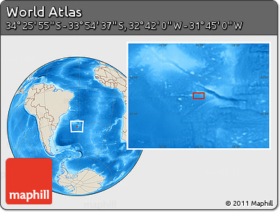 Shaded Relief Location Map of the Area around 34° 10' 16" S, 32° 13' 30" W