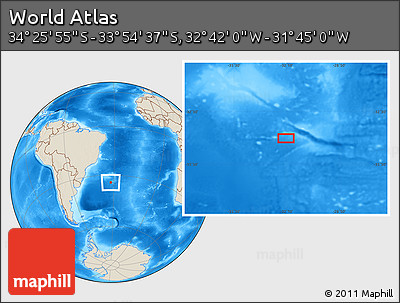 Shaded Relief Location Map of the Area around 34° 10' 16" S, 32° 13' 30" W