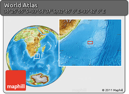 Physical Location Map of the Area around 34° 10' 16" S, 33° 13' 30" E