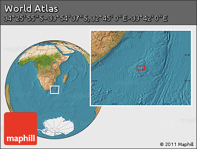 Satellite Location Map of the Area around 34° 10' 16" S, 33° 13' 30" E