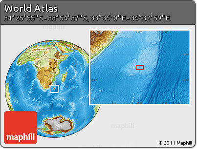Physical Location Map of the Area around 34° 10' 16" S, 34° 4' 30" E