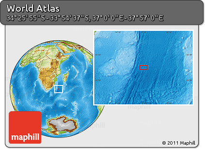 Physical Location Map of the Area around 34° 10' 16" S, 37° 28' 30" E