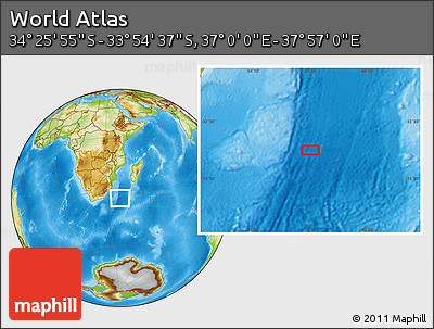 Physical Location Map of the Area around 34° 10' 16" S, 37° 28' 30" E