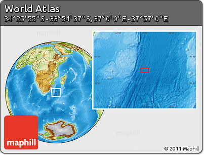 Physical Location Map of the Area around 34° 10' 16" S, 37° 28' 30" E