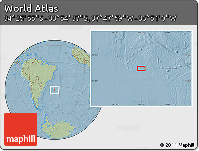 Savanna Style Location Map of the Area around 34° 10' 16" S, 37° 19' 30" W, hill shading