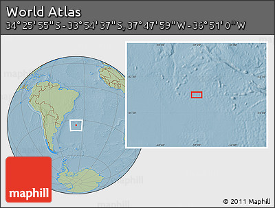 Savanna Style Location Map of the Area around 34° 10' 16" S, 37° 19' 30" W, hill shading