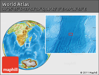 Physical Location Map of the Area around 34° 10' 16" S, 39° 10' 29" E