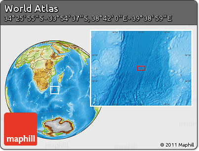 Physical Location Map of the Area around 34° 10' 16" S, 39° 10' 29" E