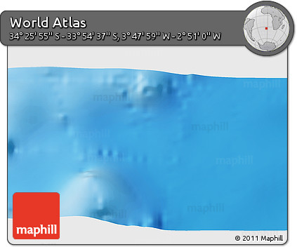 Physical 3D Map of the Area around 34° 10' 16" S, 3° 19' 30" W