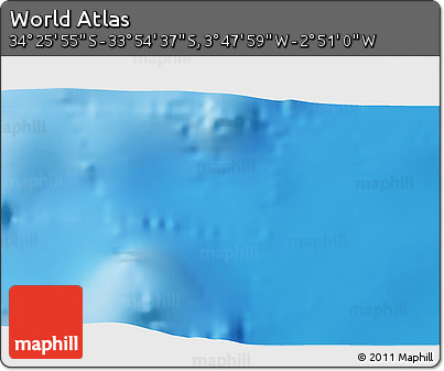 Physical 3D Map of the Area around 34° 10' 16" S, 3° 19' 30" W